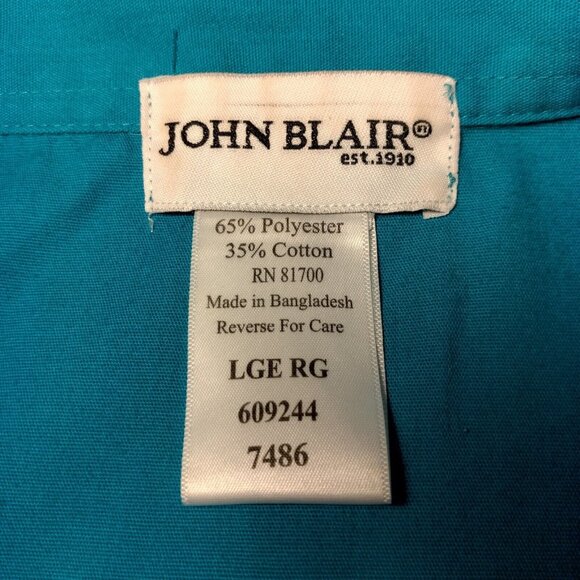 John Blair Shirt Mens Large Turquoise Blue Full Zip Up Vintage Grandpa Pleated - Picture 6 of 8